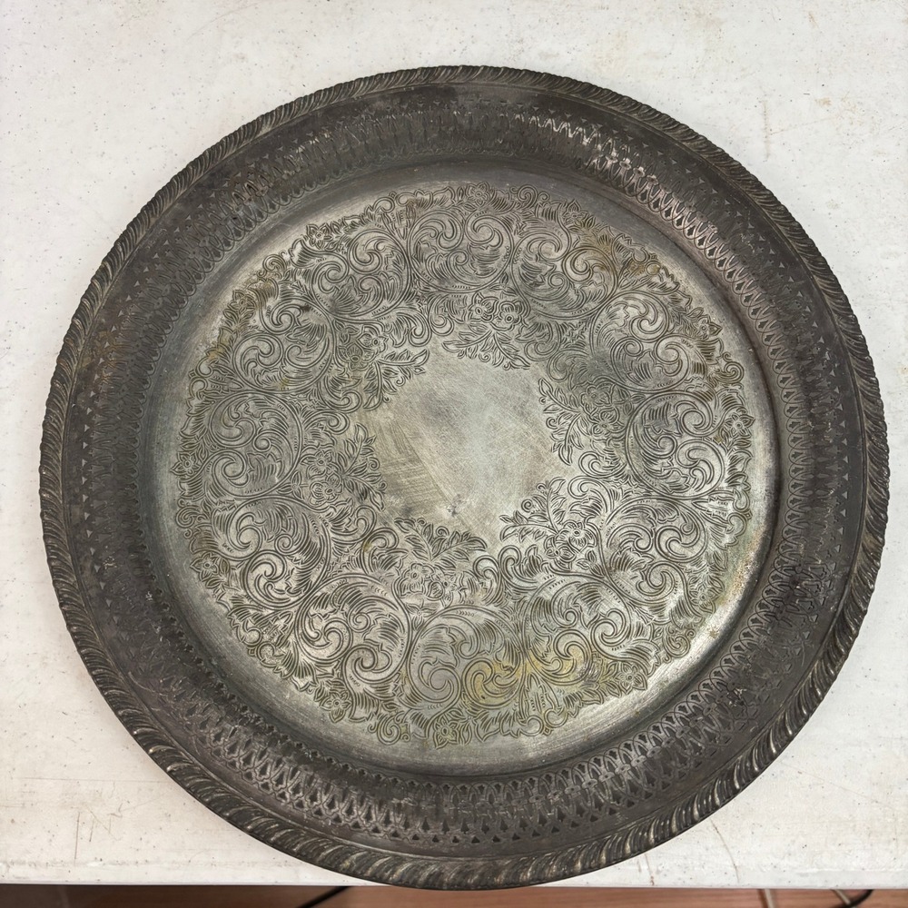 Vintage Wm. A. Rogers Silverplate Round Serving Tray 12" Ornate Floral Pattern